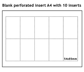 Foglio A4 perforato con 10 inserti per tasche di plastica